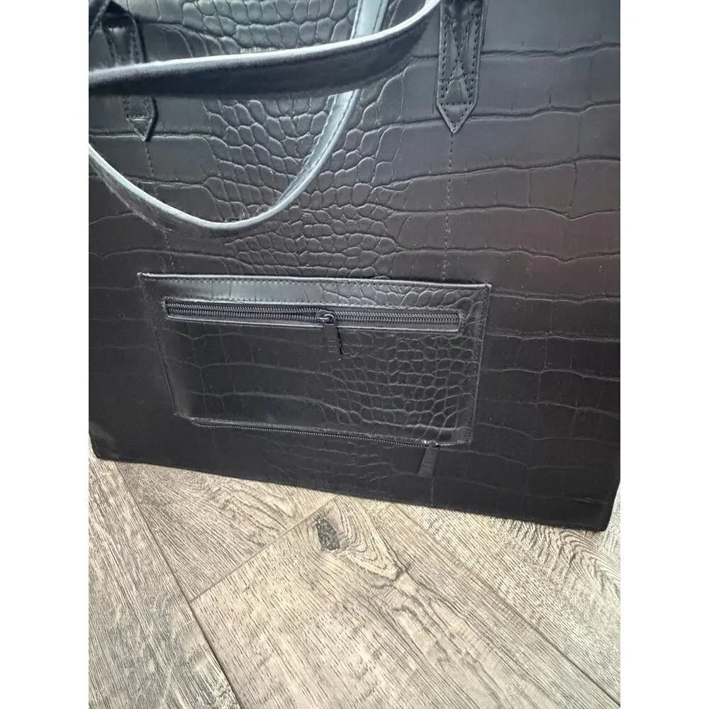 Beis The Work Tote Handbag Black Croc Faux Vegan Leather Shoulder Strap